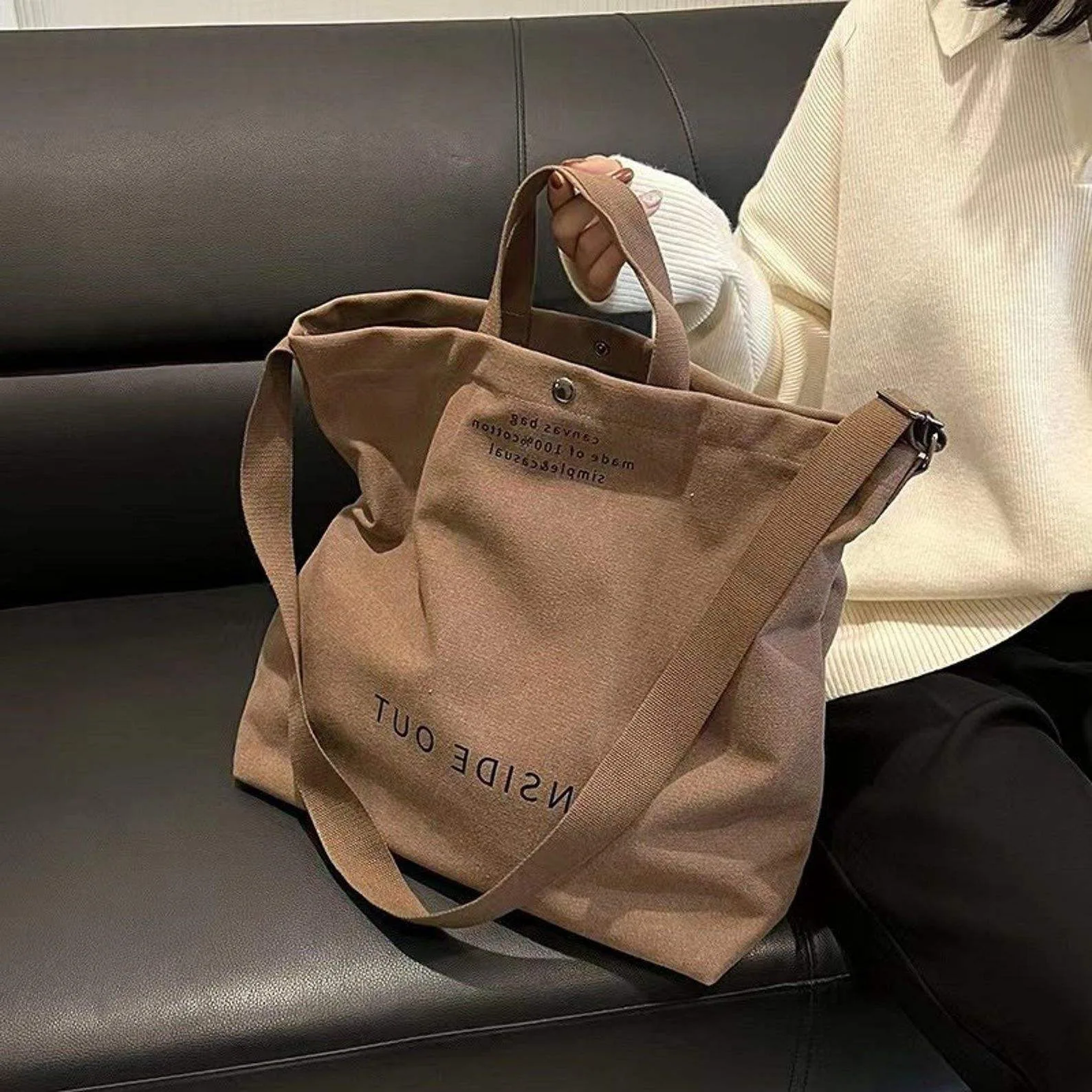 Lady Women Eco-friendly Recyclable Fashion Canvas Bag Cotton Fabric Shopping Work Travel Bag Crossbody Lady Bag for Custom