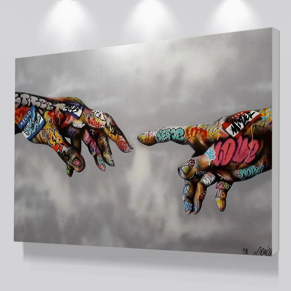 Graffiti Art Street Wall Canvas Painting Abstract Colorful hand of God Picture Prints Posters For Living