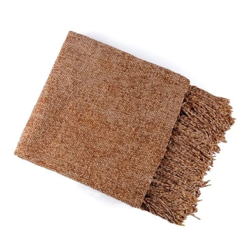 Luxury Woven Chenille Throw Blanket Manta Couverture Acrylic Decorative Travel Chenille Blanket With Tassels