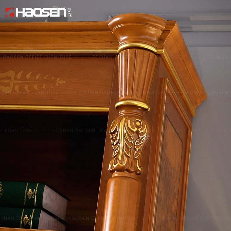 HAOSEN 0829A Luxury classic wooden carving boss office background Bookstore high cabinet