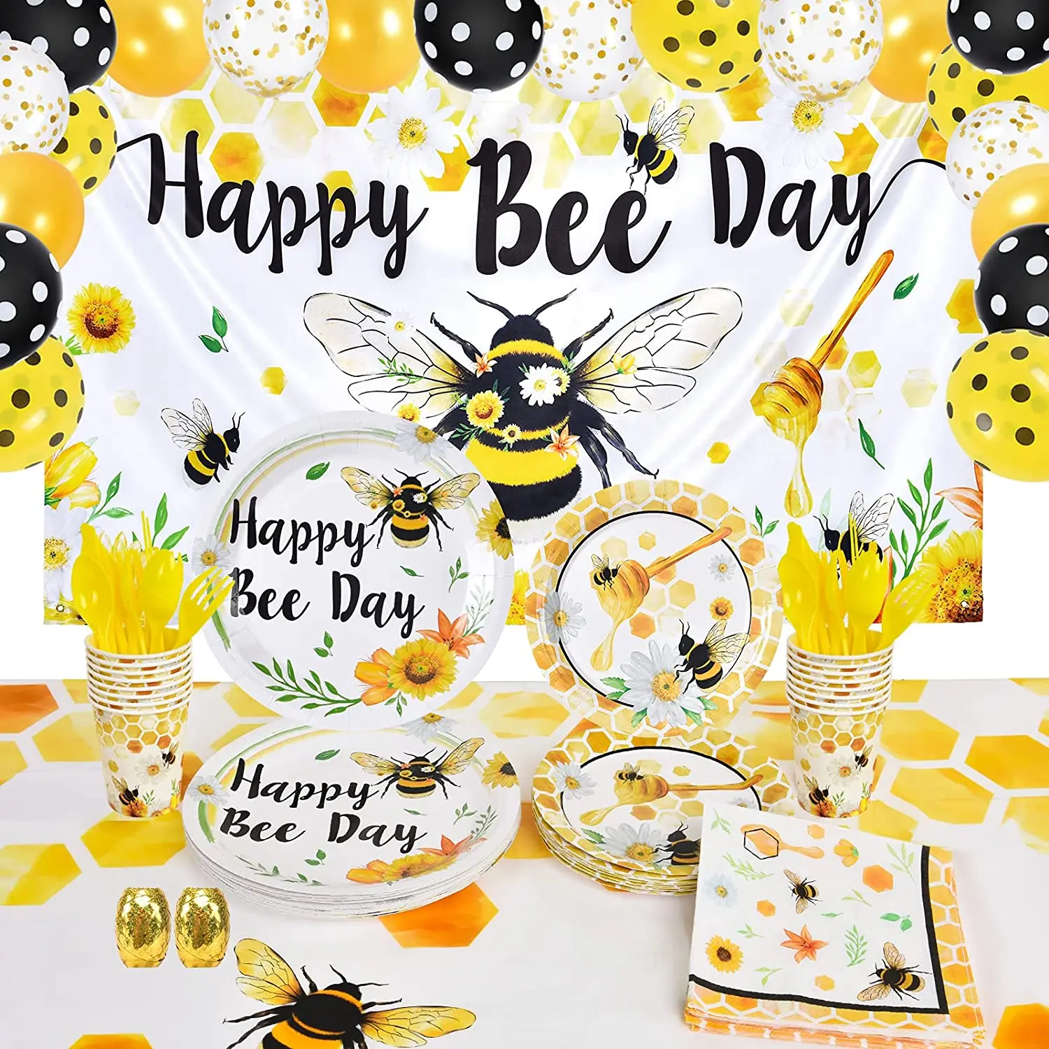Bee Party Plates and Napkins - Happy Bee Day Party Supplies for Kids Honey Bee Party Tableware Set