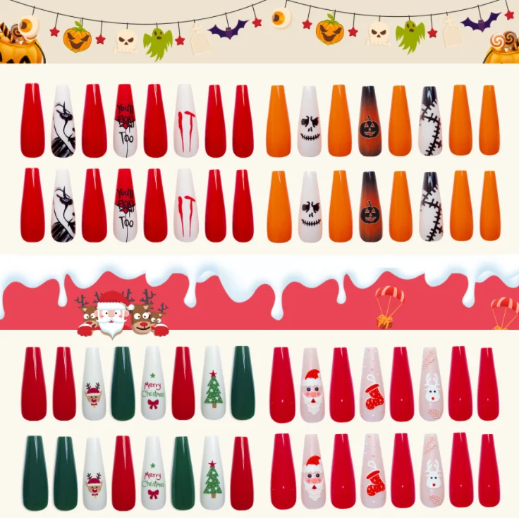 30 шт./кор. Новый Рождественский Снеговик Санта Хэллоуин фестиваль Клаус накладные ногти для ног носки на Рождество для Ногтей пресс для ногтей, для нанесения с помощью клея