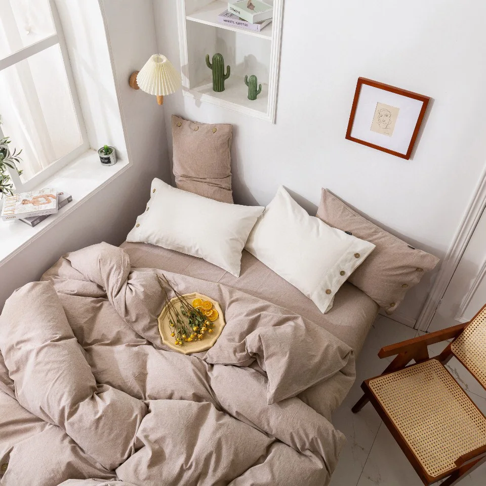 ODM/OEM Pure Natural Organic Linen Bedding Bed Soft Comforter Cover Solid Color Set