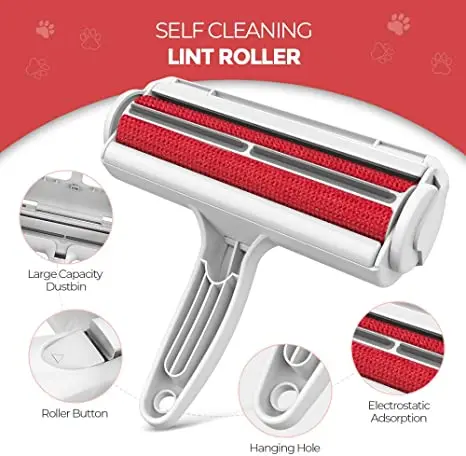 2-Way Self-Cleaning Pet Hair Remover Roller One-Hand Operate Furniture Lint Remover Cloth Wool Material Dog Cat Hair Removal