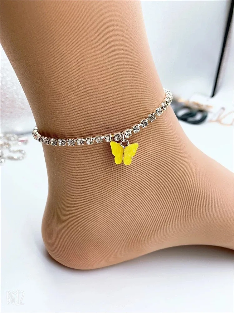 
Luxury Crystal Rhinestone Chain Butterfly Charm tennis Anklet For Women Girls Jewelry 