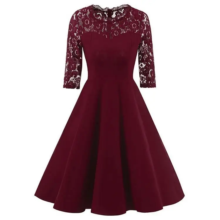 2020 Low MOQ Vintage Lace Skater Dress With Mid Sleeves Wedding Vestidos