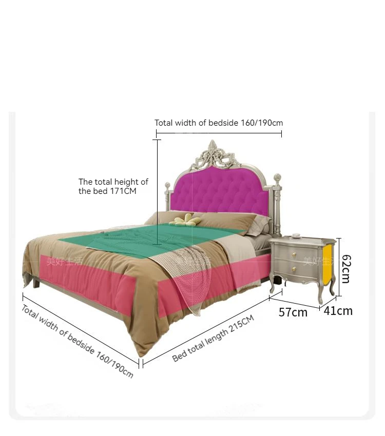 French Princess Bed Light Luxury Modern Cream Style Cherry Wood Solid Wood Bed Genuine Leather American King Bed