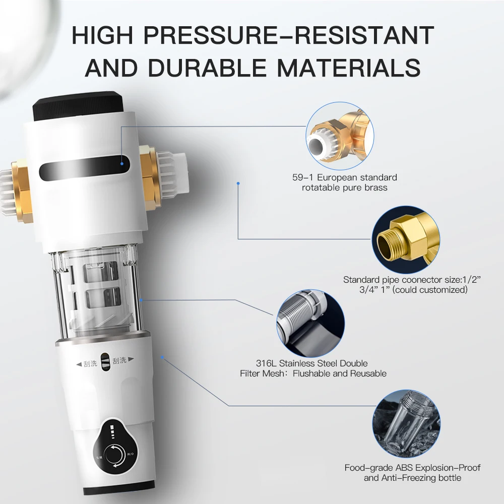 Large Flow Universal Joint Water Pre-Filter Dual-Core Household Tap Water Purifier Filtration Water Treatment for House Sediment
