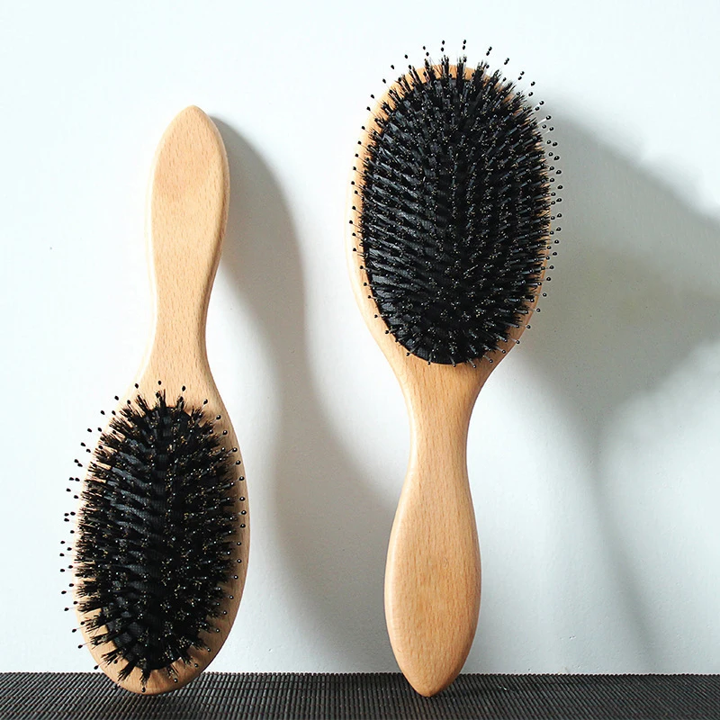 Wooden Paddle Hair Brush Cone Round Hair Comb And Brush Set Boar Bristle Private Label Wood Extension Hair Brush For Women