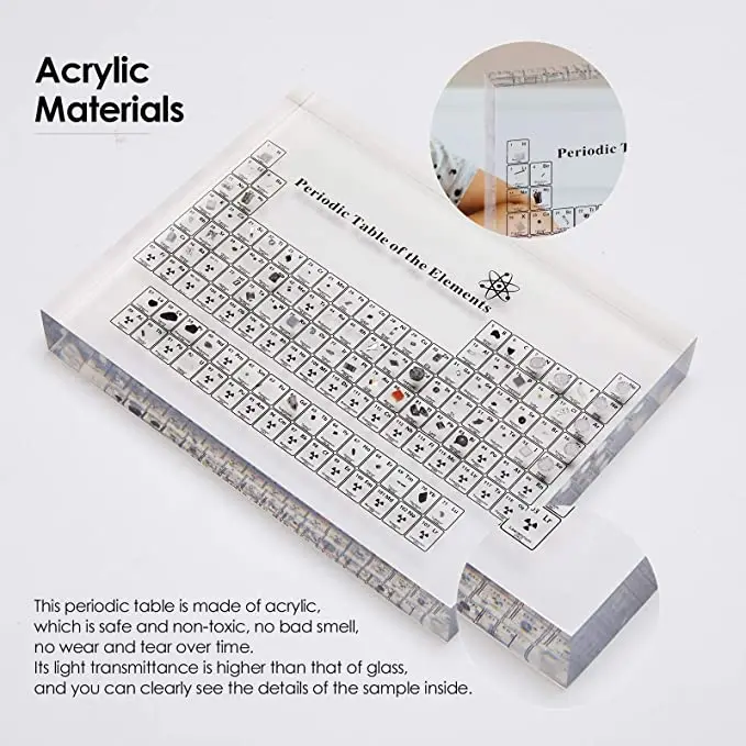 The periodic table of chemical elements With Real Elements Inside Acrylic Display Racks For Students Teachers Gifts