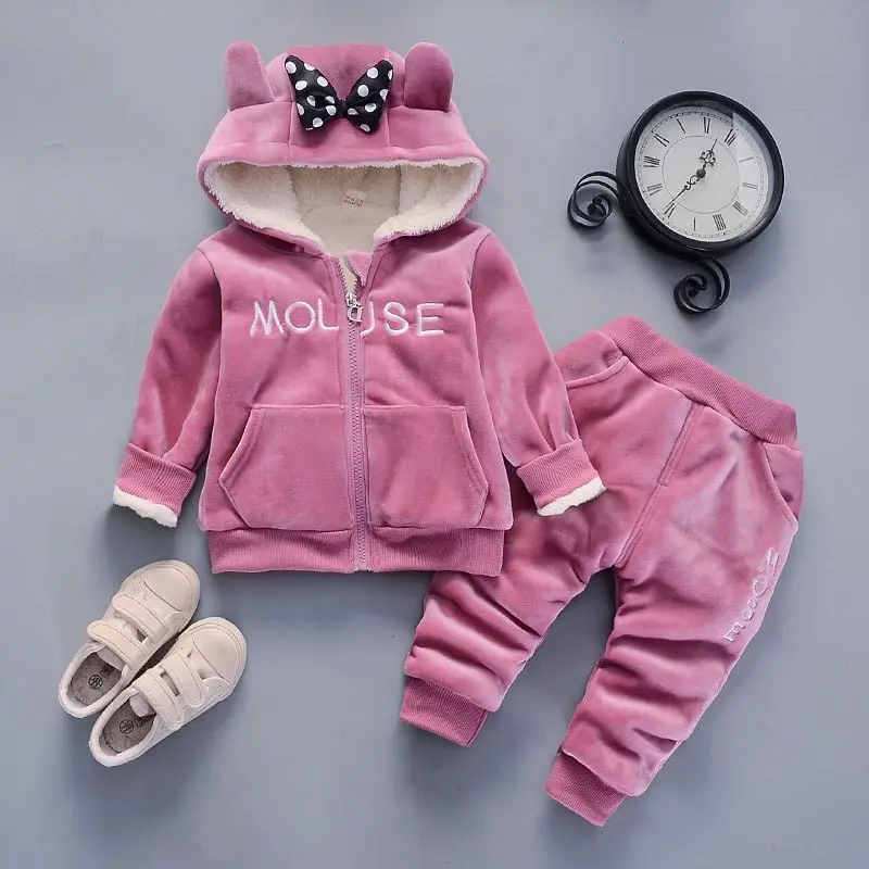 2024 New Winter Thicken Velvet Clothing Sets Kids Girls Baby Boy T-shirt+Pants Suit 2pcs Outfits Children Young Clothes Set