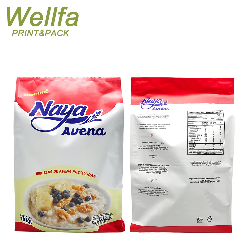 10KG 20KG Aluminum Foil Gusset Bottom Food Stand up Pouch Cereal Chai Seeds Cornmeal Oat Porridge Packaging Bag