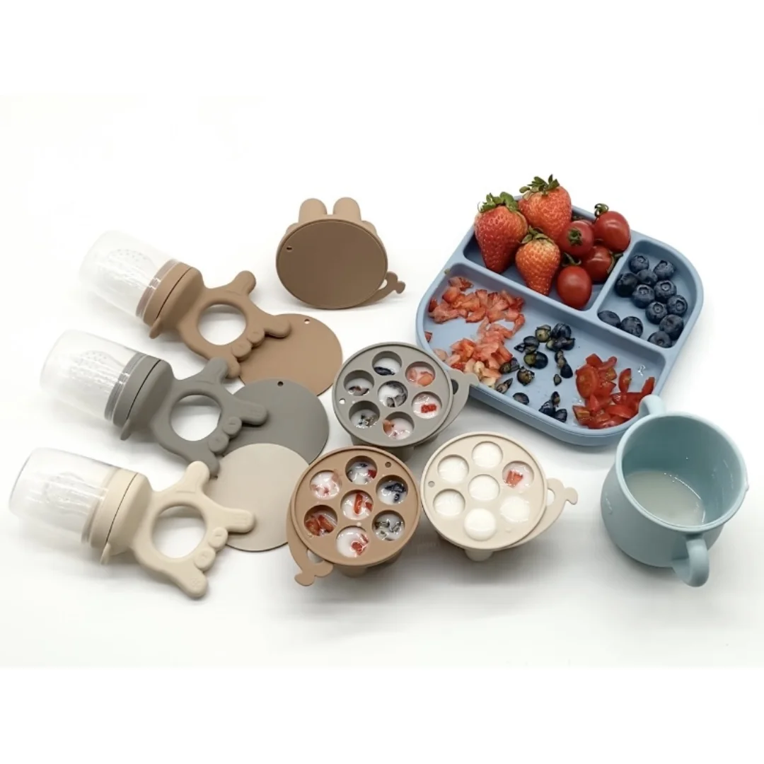 2024 New Design Silicone Baby Fruit Food Feeder With Freezer Pods Feeder Fruit Pacifier With Silicone Freezing Tray with Lid Set