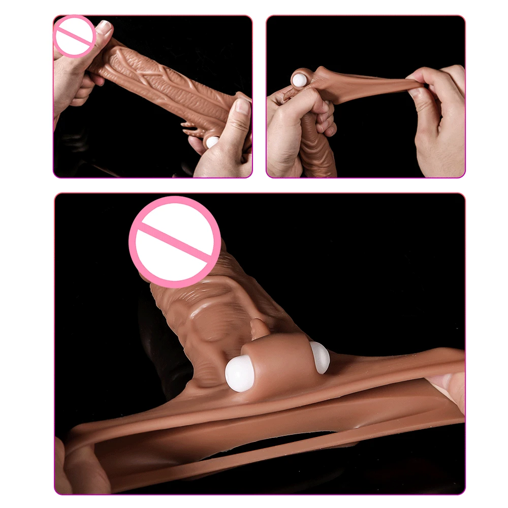 Hollow Dildo Cock Ring penis sleeve Aphrodisia Penis  Real Skin For Men