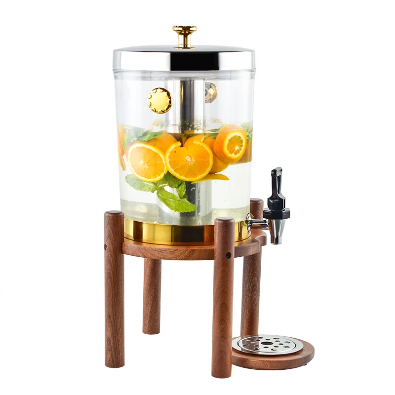 8 Litres 2.2 Gallon luxury Wooden Base Juice beer dispenser with Iceholder for drink Buffet banquet