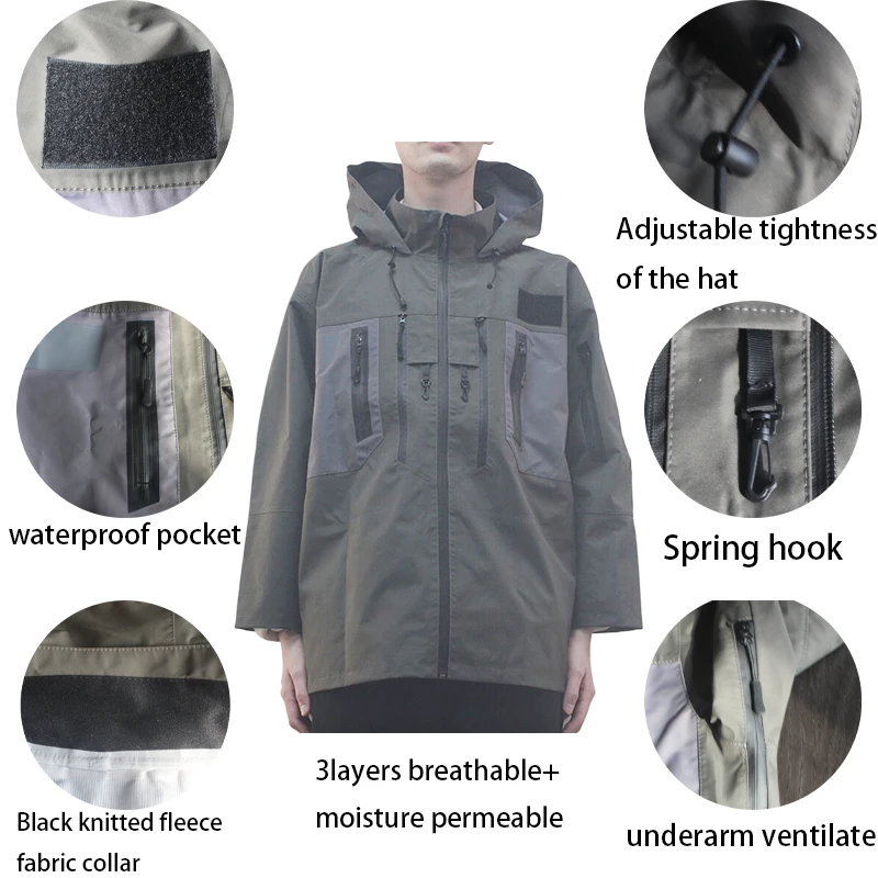 OEM High Quality Wading Jacket breathable windproof Waterproof Fly Fishing Jacket Custom Men Rain Jacket for men male