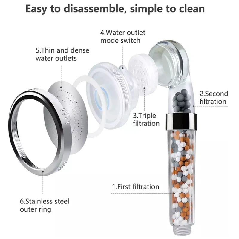 SPA High Pressure water saving 3 Spraying ionic mineral filtered handheld Shower Head