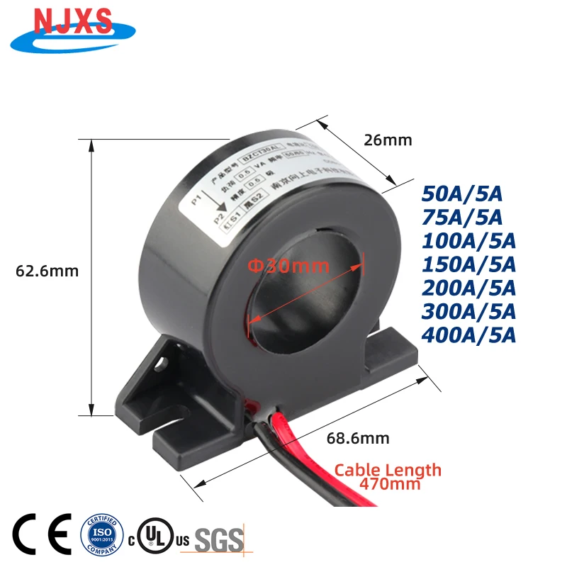 Standard Current Transformer 3 phases ac ct BZCT30AL-50a 75A 100a 150a 200a 250a 300a 400a 5a energy meter Current Transformer