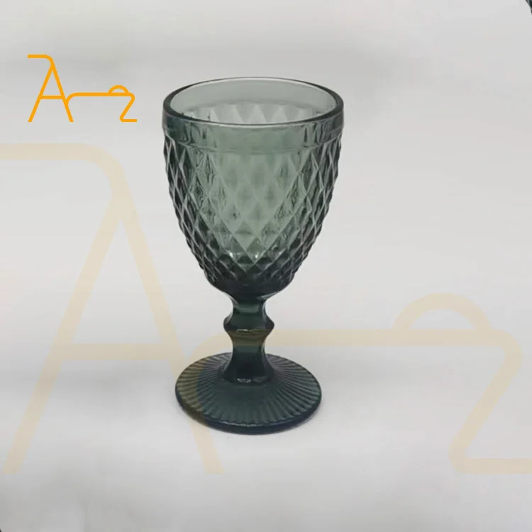Customized smoke blue clear diamond design wine glass cup wedding party decoration colored glassware wholesale glass goblets
