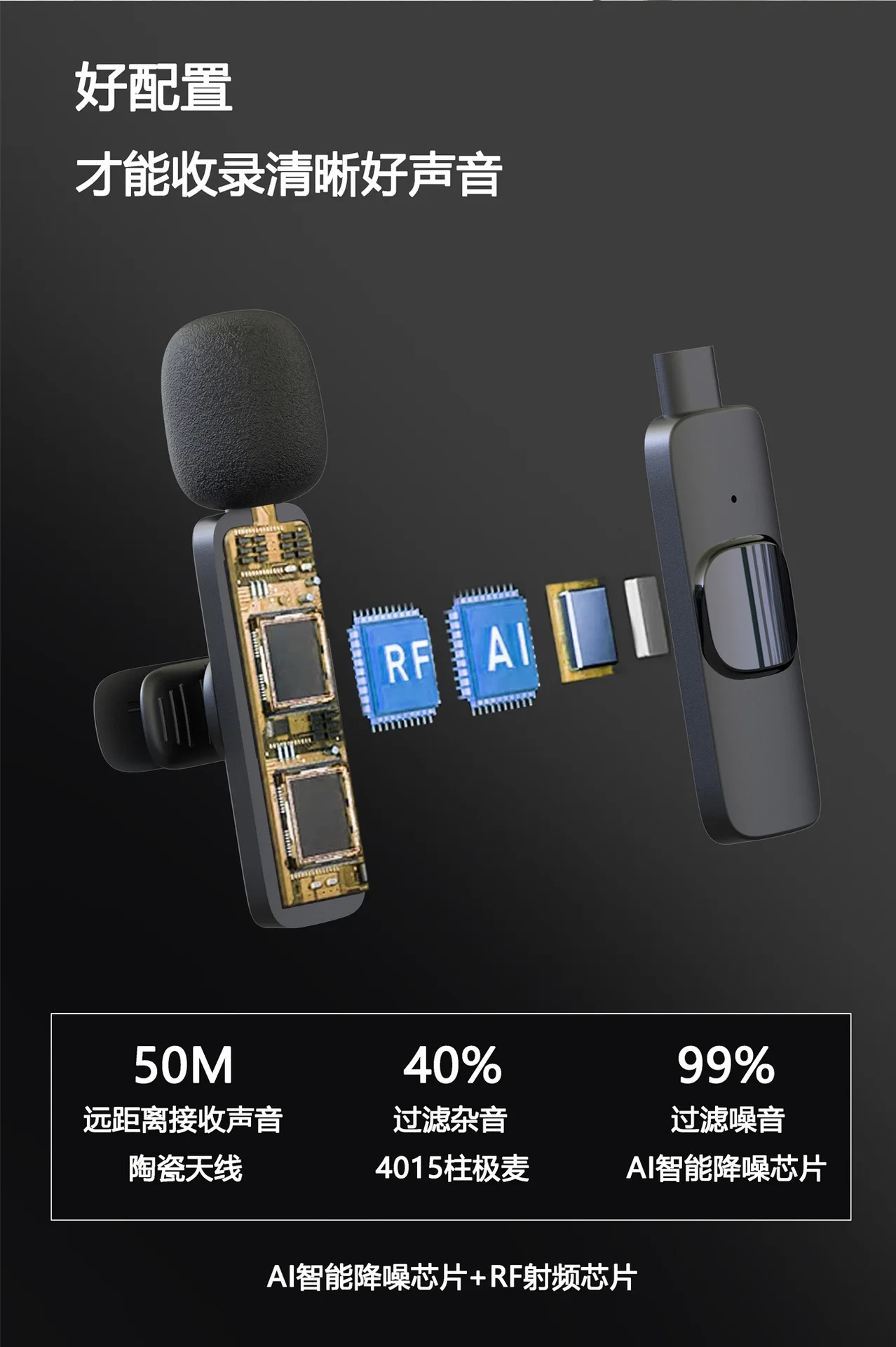 Mini Mic Noise Reduction K1 2 In 1 Wireless Lavalier Recording Lapel Microphone Podcast Microphone For Liverstreaming Vlog