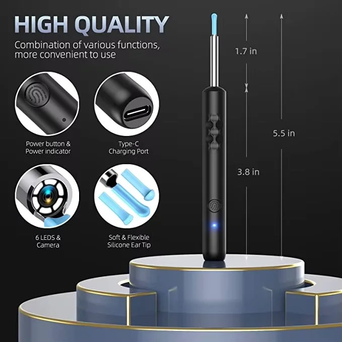 A-Smart Visual Ear Spoon 6 LED Lights Baby Wireless Wax Remover HD Endoscope Ear Cleaner USB Camera ABS PC Material OEM Service