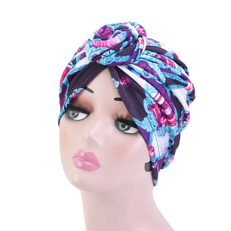 African Women Printed Doughnut Africain Geometric Pre-tied Head Wrap Chemo Cap