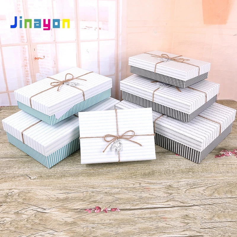 Оптовая продажа полосатая прямоугольная Подарочная коробка Jinayon из льняной веревки в стиле ретро для упаковки одежды