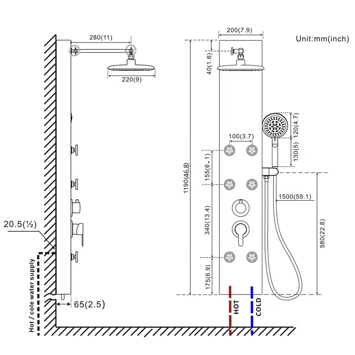 Nickel Brushed Shower Panel Column towers 304Stainless Steel Waterfall Spa Jets smart wall for bathroom massage