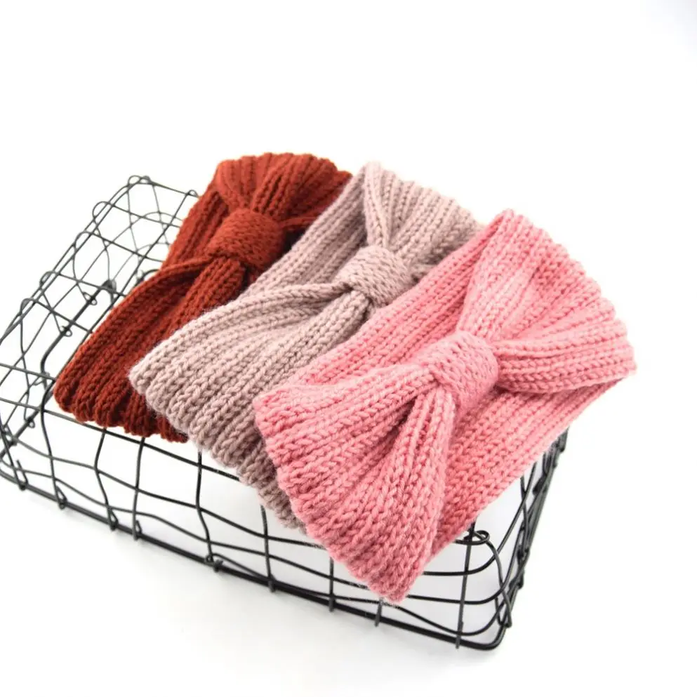 Lady Boho Bandeau Headbands Wide Knot Hair Band Elastic Turban Winter Fashion Crochet Knitted Wide Bow Turban Hairbands 8230162