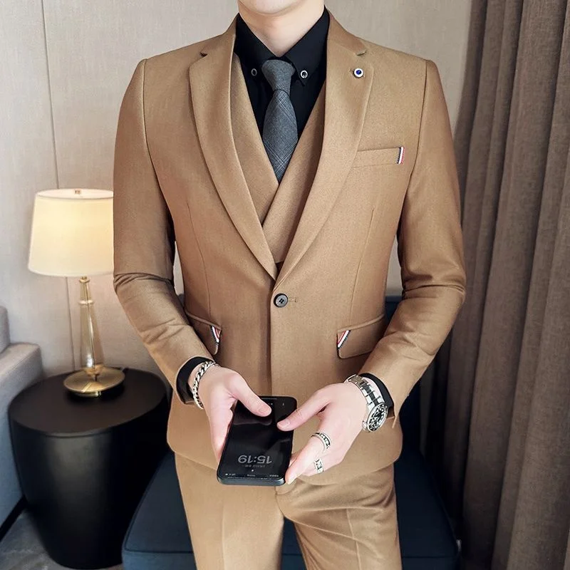 Spring the latest Korean men slim Business formal social delicate double breasted waistcoat wine red party dress men