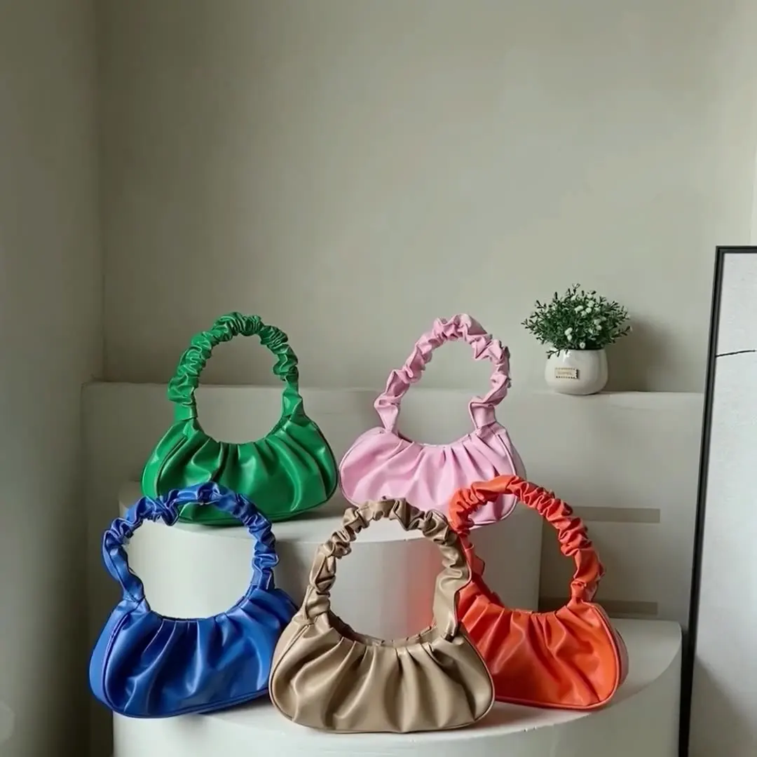 Однотонная плиссированная сумка в форме облака, простая женская сумка для подмышек, милая сумка через плечо