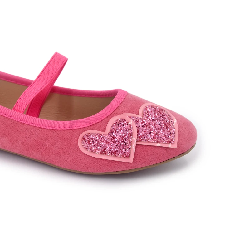 2023 New fashion glitter heart pattern girls flats dress shoes stylish comfortable kids ballerinas school shoes for children