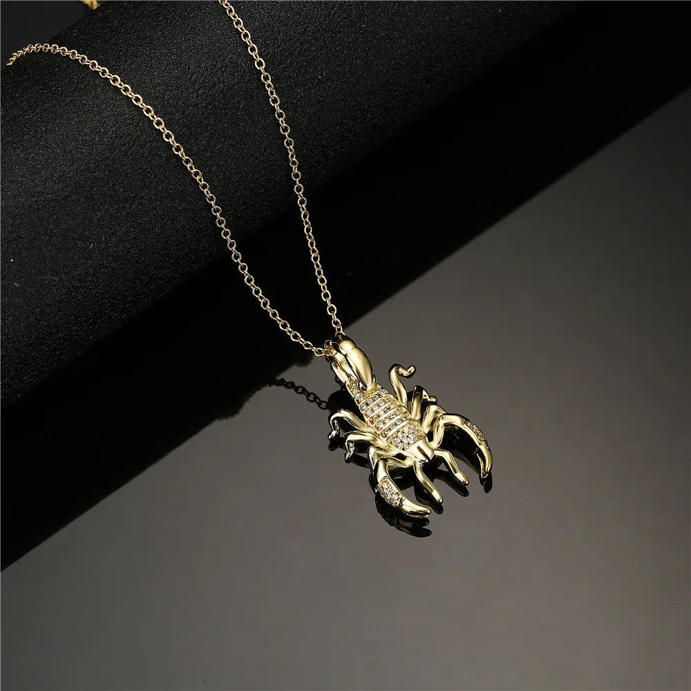 Popular Hip-Hop Jewelry Copper Micro-inlaid Zircon Personality Scorpion Pendant Necklace
