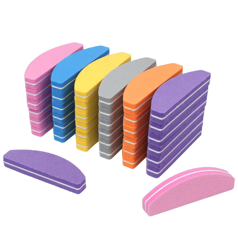 Wholesale Double Side Disposable Nail Buffer Nail Art Half Moon Manufacturer Sponge Manicure Nail File