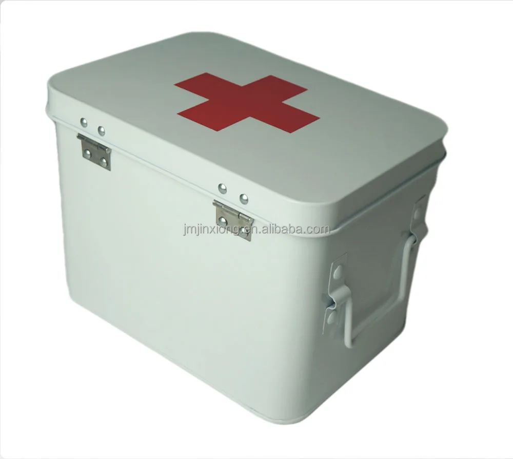 Household First Aid Dedicated First Aid Kit Box Double Layer & 4 Compartments Metal Medicine Storage Box