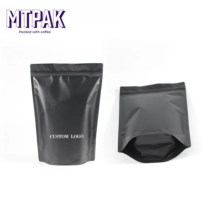 wholesale In stock custom logo zipper valve coffee bean food plastic smell proof bag stand-up pouch