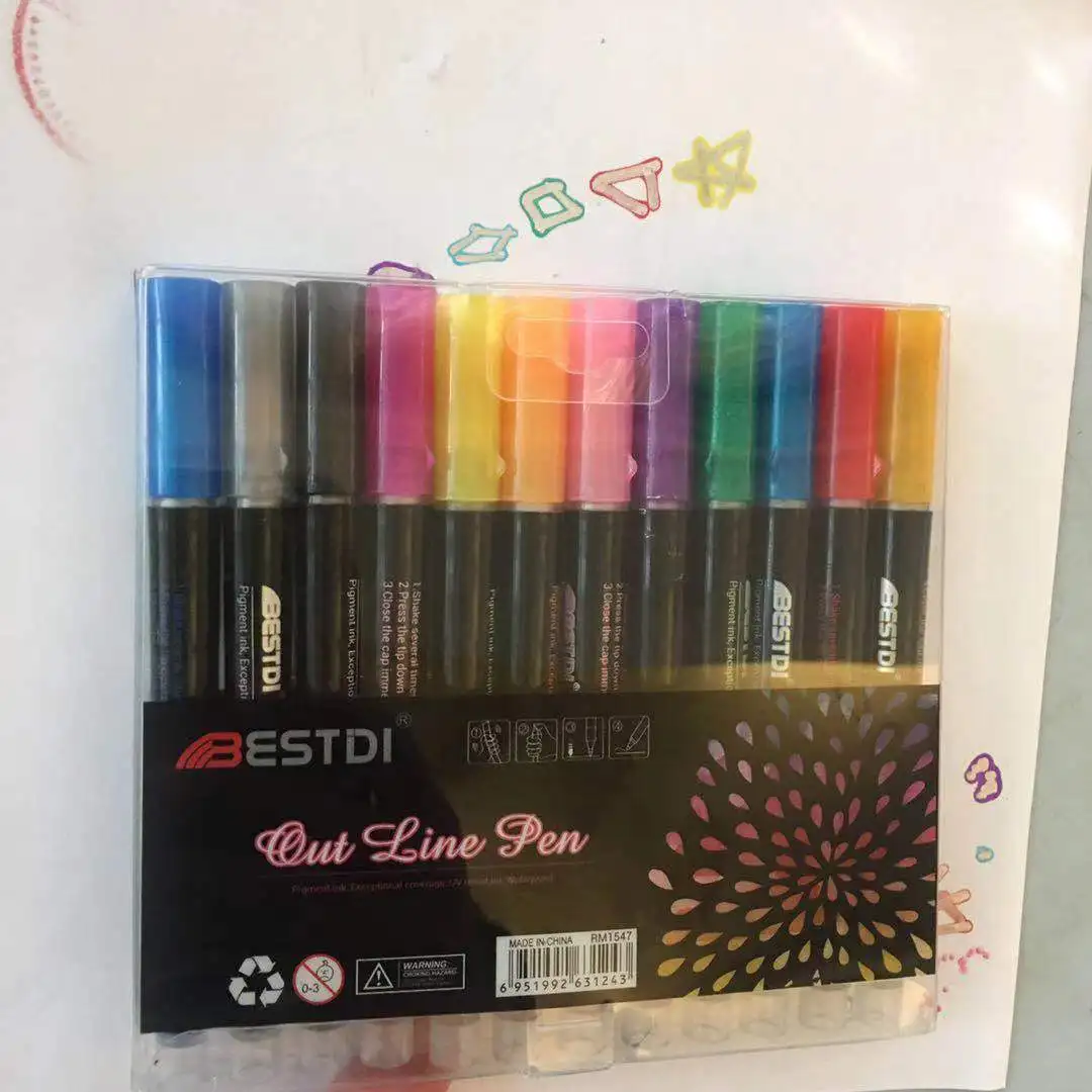  12 Colors double line marker pen outline markers Double Line Gift Card Writing Drawing Pens Outline