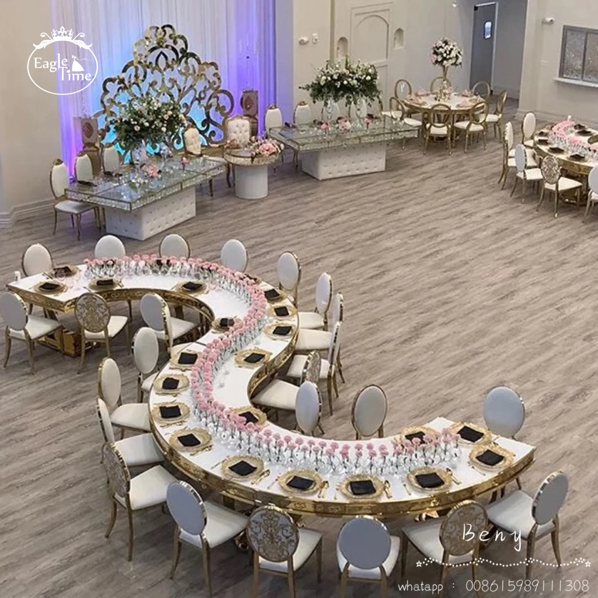 Metal Stainless Steel Half Circle Round Modern Design Wedding Banquet Event Party Dining Table