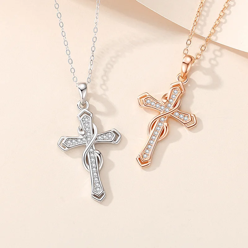 Wholesale custom infinity chain necklace vintage gold plated cross pendant geometric necklace rose gold necklace bijoux