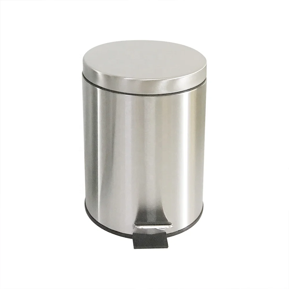 5L stainless steel brass Chrome pedal slim trash can with bucket brush