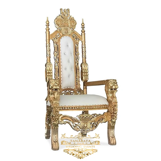wedding furniture luxury high back golden wooden king and queen throne chair