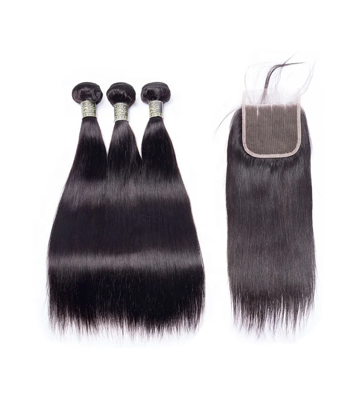 hot selling silky straight hair brazilian straight 100% raw grade 9 peruvian hair 3 Bundles with closure hair extension