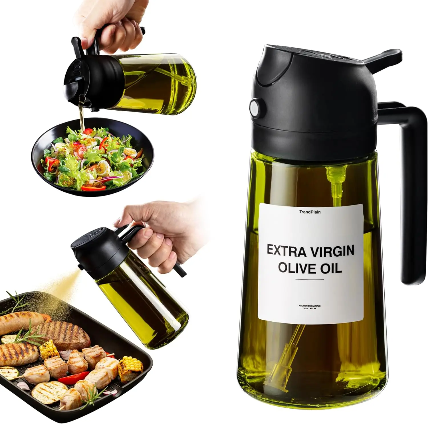 Popular Product Hot Selling 450ml Glass Material 2-in1 Oil Bottle Oil Can Salad Oil Sprayer kitchen tools & gadgets
