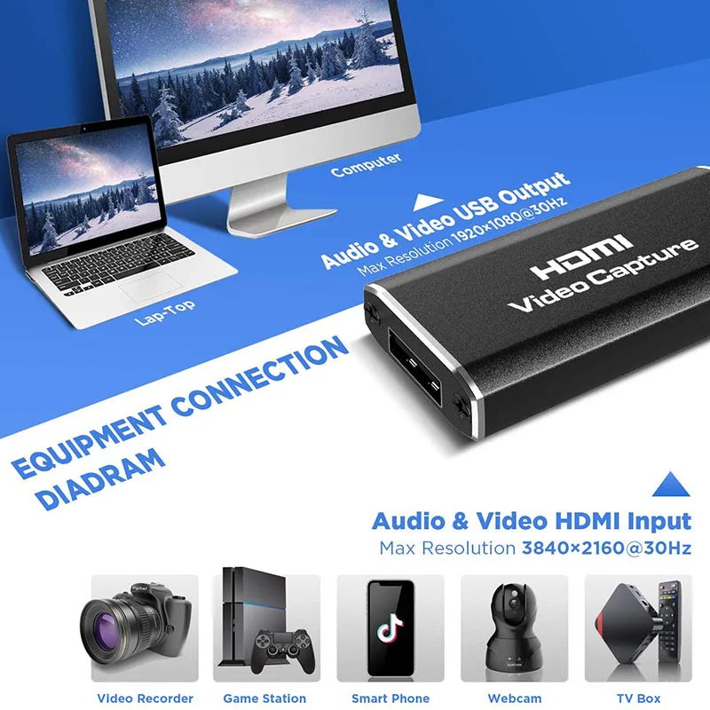 Doonjiey1080P 30Hz Audio Video HDTV to usb 2.0 capture card for Gaming Live Broadcast recording Video Conference capture card