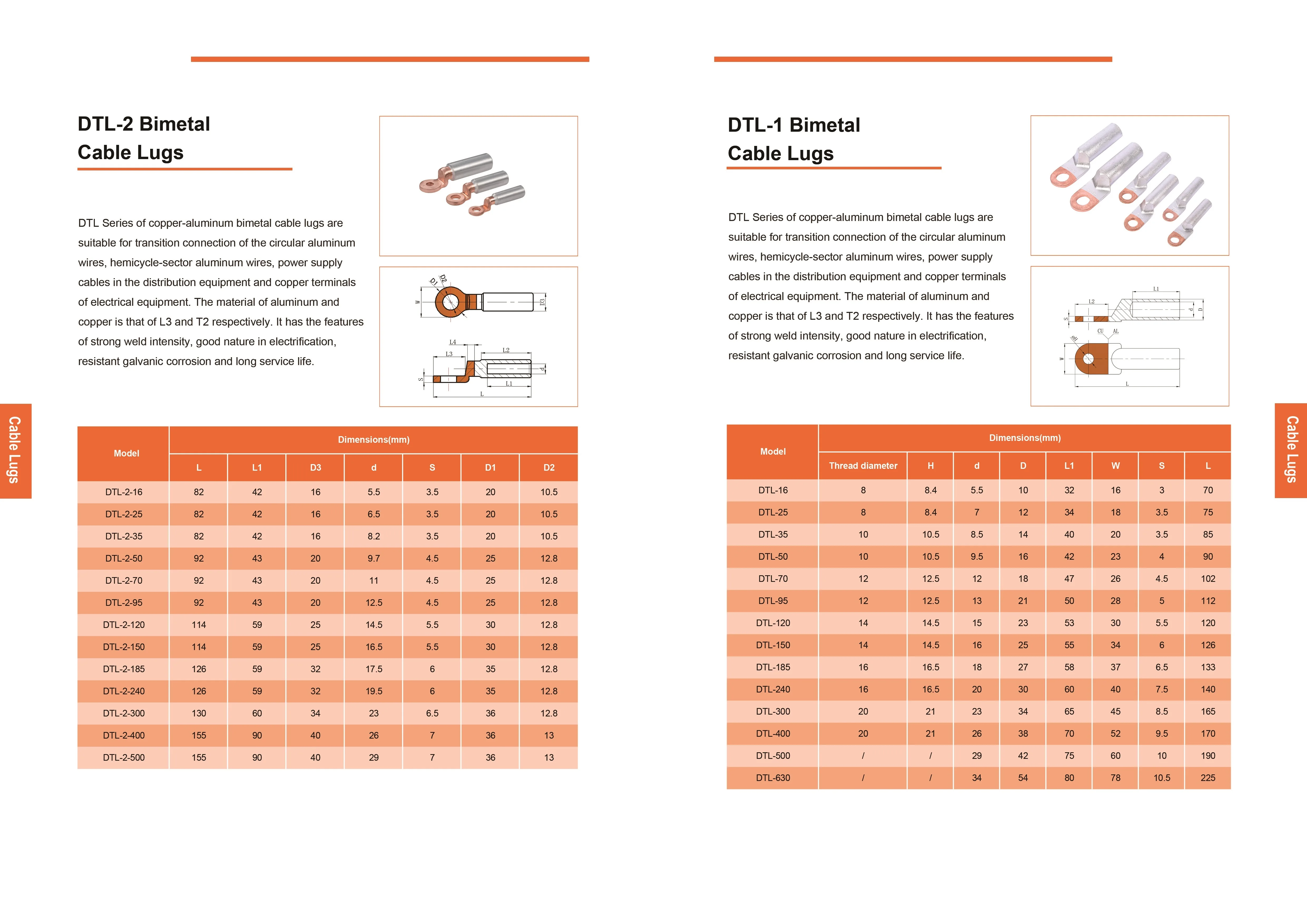 DTL-2 Ring type bolt hole cable lug Aluminium copper bimetallic terminal connectors
