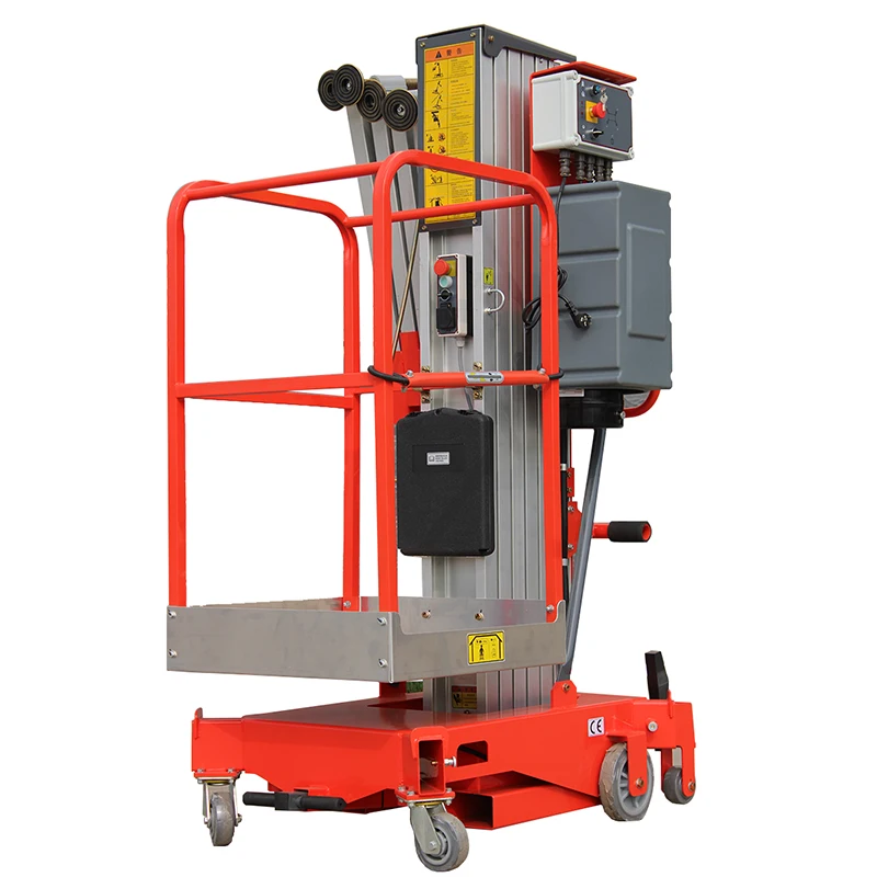 5M 6M 8M 9M 10M 12M  AC or Battery Single Mast Aerial Work Aluminum Mast Lift Platform with CE Certificate
