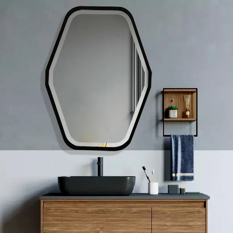 Black Irregular Vanity Wall Smart Backlit Defogger Shatterproof  Intelligent Led Bathroom Mirror