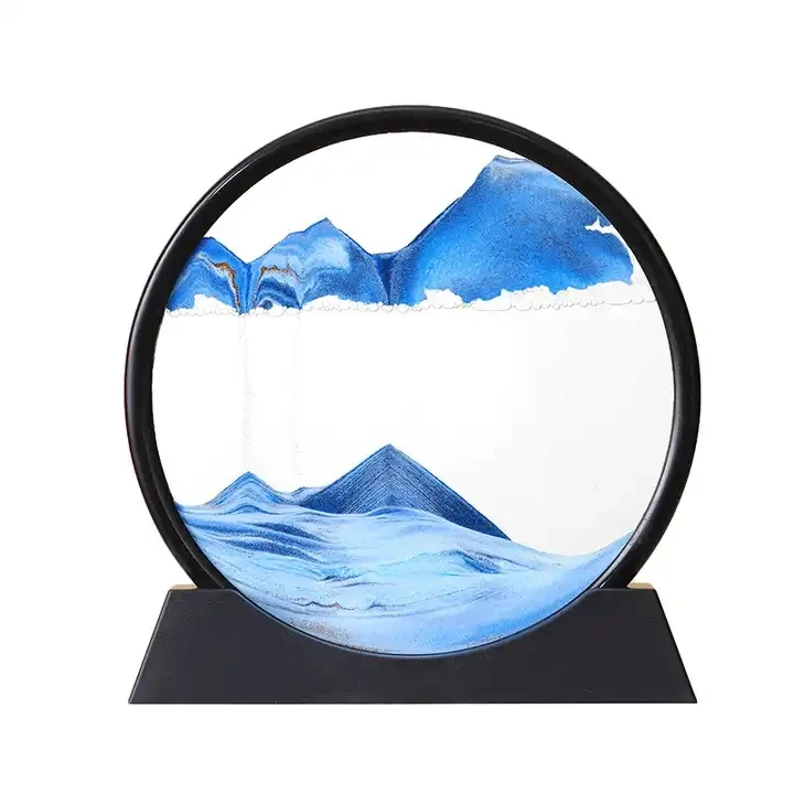 7 inch 3D Hourglass Deep Sea Sandscape Liquid Motion Moving Sand Art Picture Round Glass Great Gift