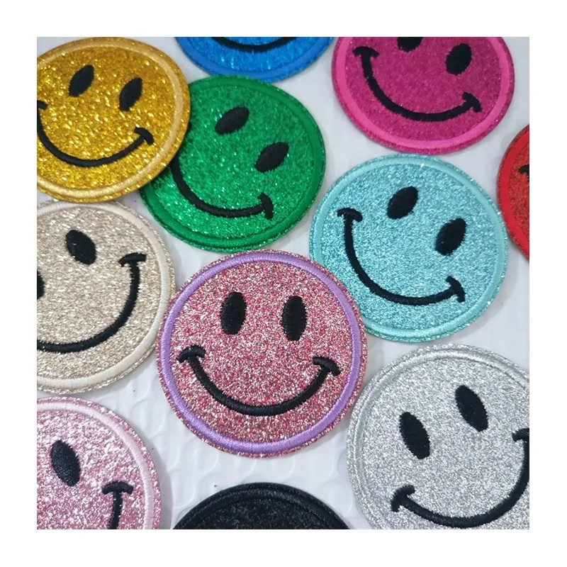 New Style Cute Embroidery  Glitter Smile Face  Iron on Patches iron on  Smile Face  Embroidered iron  on Patches