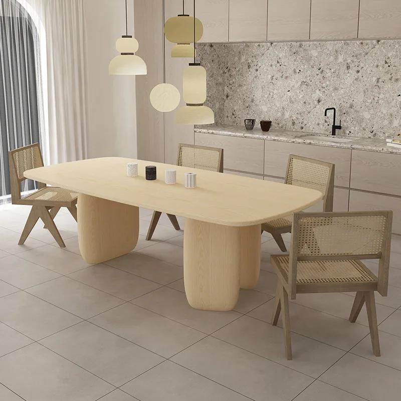 Rogging Light luxury creamy solid wood dining table and chair modern minimalist design desk creative negotiation long table work